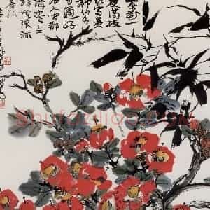 1993年 程十发《茶花》国画花鸟作品图片赏析