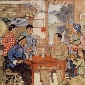 1958年 程十发《毛主席到我家》国画人物作品图片赏析