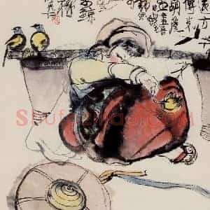1960年 程十发《远方传来葫芦笙》国画人物作品图片赏析
