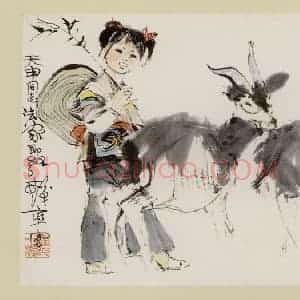 1965年 程十发《三羊开泰》国画人物作品图片赏析
