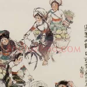 1973年 程十发《边寨节日》国画人物作品图片赏析