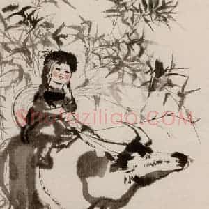 1973年 程十发《雨中之景》国画人物作品图片赏析