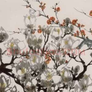 1977年 程十发《迎春》国画花鸟作品图片赏析