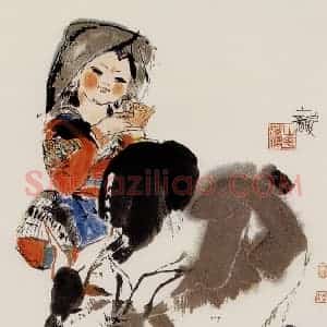 1978年 程十发《少女牧羊》国画人物作品图片赏析
