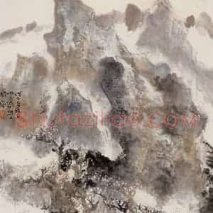 1978年 程十发《水流花开图》国画山水作品图片赏析