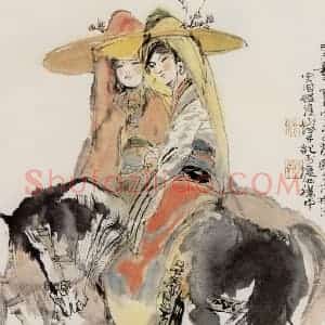 1979年 程十发《探梅图》国画人物作品图片赏析