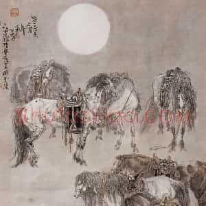 1989年 许勇《月下十骏》国画作品图片赏析