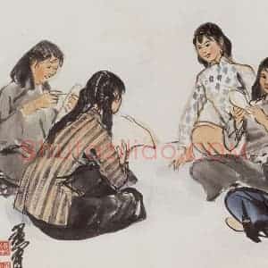 1956年 黄胄《关心国家大事》国画人物作品图片赏析