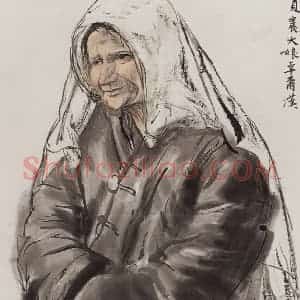1956年 黄胄《贫农大娘卓尔汗》国画人物作品图片赏析
