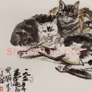 1977年 黄胄《三猫》国画综合作品图片赏析