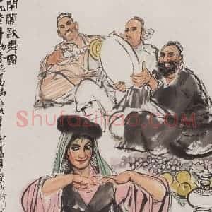 1973年 黄胄《于阗歌舞》国画人物作品图片赏析
