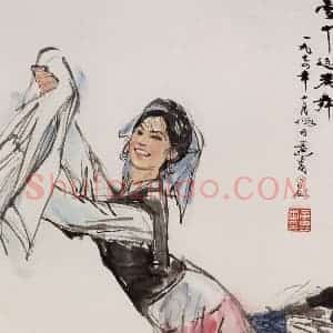 1974年 黄胄《雪中送炭舞》国画人物作品图片赏析