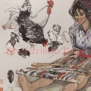 1973年 黄胄《织花裙》国画人物作品图片赏析