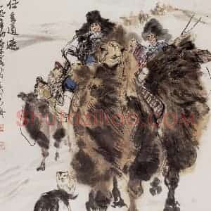 1977年 黄胄《任重道远》国画人物作品图片赏析