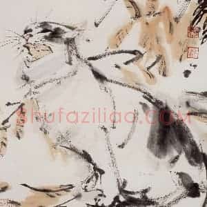 1983年 黄胄《秋叶白猫》国画花鸟作品图片赏析