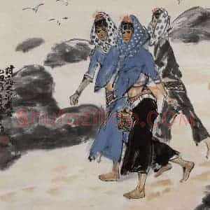 1985年 黄胄《拾海螺的姑娘》国画综合作品图片赏析