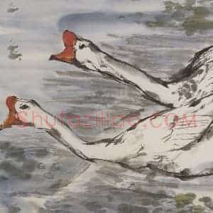 1984年 黄胄《双鹅》国画综合作品图片赏析