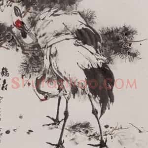 1985年 黄胄《鹤寿》国画花鸟作品图片赏析
