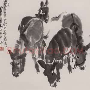 1984年 黄胄《五驴》国画综合作品图片赏析