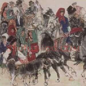 1983年 黄胄《赛牛》国画综合作品图片赏析