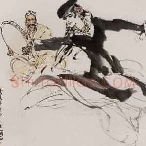 1983年 黄胄《于阗歌舞》国画人物作品图片赏析