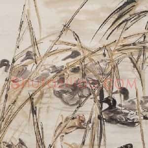1988年 黄胄《芦塘》国画花鸟作品图片赏析