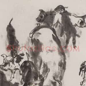 1994年 黄胄《子母猪》国画花鸟作品图片赏析