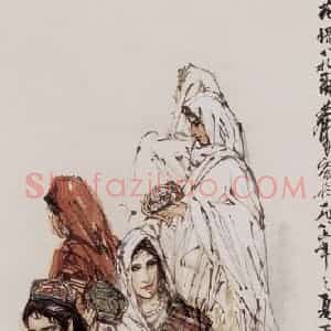 1986年 黄胄《花帽巴扎》国画人物作品图片赏析