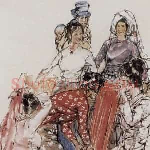1987年 黄胄《丝纶图》国画人物作品图片赏析