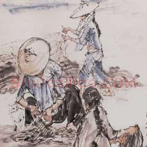 1988年 黄胄《织网》国画综合作品图片赏析