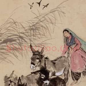 1962年 黄胄《少女牧驴》国画综合作品图片赏析