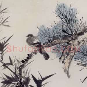 张大千《松竹斑鸠图》国画花鸟作品图片赏析