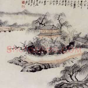 张大千《维扬小景图》国画山水作品图片赏析