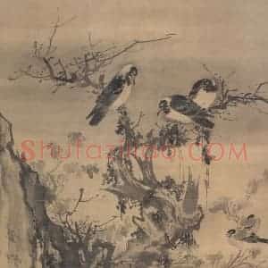 明代 林良《古木寒鸦图》国画花鸟作品图片赏析