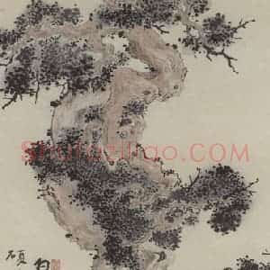 高剑父《柏树图》国画综合作品图片赏析