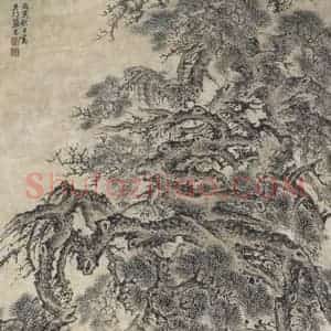 明代 张宏《松声泉韵图》国画综合作品图片赏析