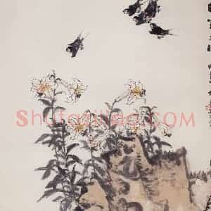 1963年 郭味蕖《晓露未晞》国画花鸟兼工带写作品图片赏析
