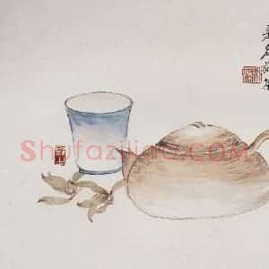 1936年 郭味蕖《品茶图》国画花鸟写意作品图片赏析