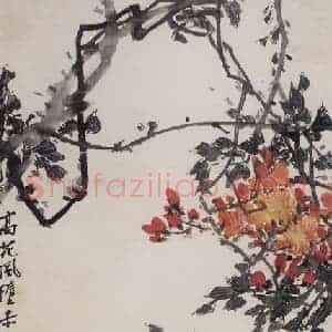 50年代 郭味蕖《凌霄竹石》国画花鸟写意作品图片赏析