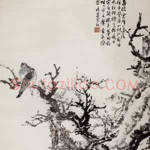 1960年 郭味蕖《古木双鸠》国画花鸟写意作品图片赏析