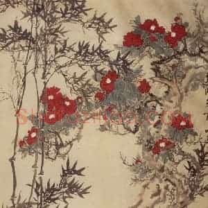 1962年 郭味蕖《东风朱霞》国画花鸟兼工带写作品图片赏析
