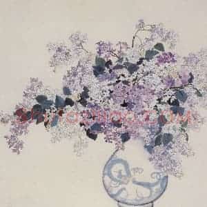 60年代 萧淑芳《丁香》国画花鸟作品图片赏析