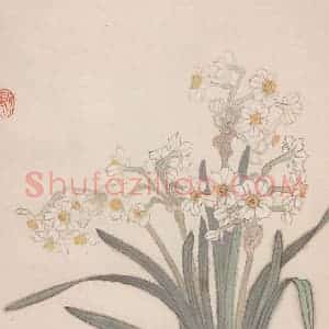 80年代 萧淑芳《水仙花》国画花鸟作品图片赏析
