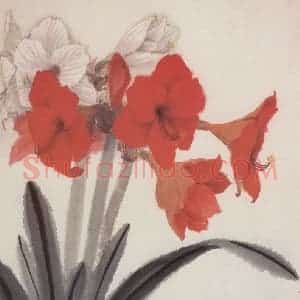 80年代 萧淑芳《柱顶红》国画花鸟作品图片赏析