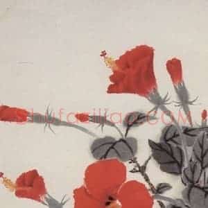 80年代 萧淑芳《垂扶桑》国画花鸟作品图片赏析