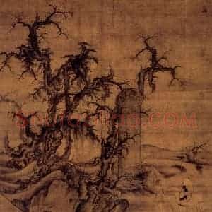 北宋 李成《读碑窠石图》国画山水作品图片赏析