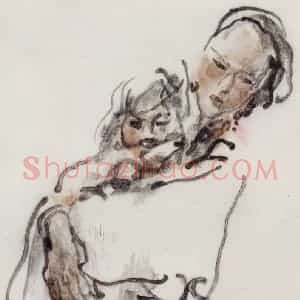 1983年 吴山明《姐妹情》国画人物作品图片赏析