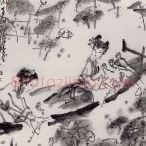 1987年 吴山明《采莲图》国画综合作品图片赏析