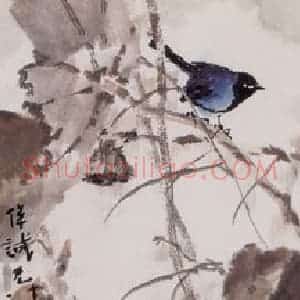 2000年 杨善深《荷塘小鸟》国画花鸟作品图片赏析