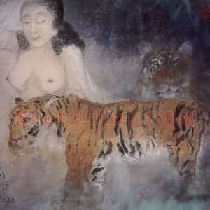 杨善深《美人与虎》国画综合作品图片赏析